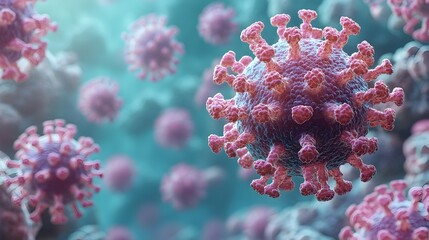 Aufkleber - Closeup Microscopic View of the Detailed Structure and Shape of a Coronavirus Pandemic Virus Particle,Illustrating the Viral Outbreak and Medical Research