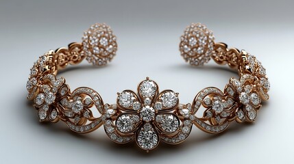 Poster - Detailed 3D gold jewelry set a sparkling diamond necklace and earrings arranged on a white background for a stunning and elegant presentation