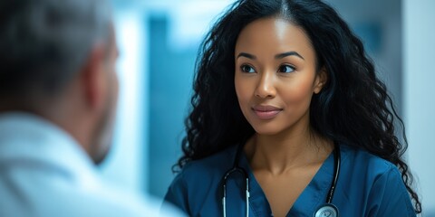 Doctor Listening To Heart. African American Female Doctor Examining Asian Patient with Stethoscope