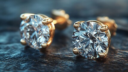Poster - Diamond stud earrings minimalist gold settings shimmering with elegance and precision showcased in a highend jewelry collection