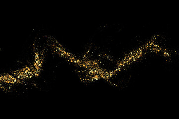 Wall Mural - texture of gold glitter, on a black background. abstract golden color particles, confetti glitter ex