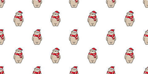 Wall Mural - bear polar seamless pattern santa claus hat christmas scarf knitting teddy vector pet doodle cartoon