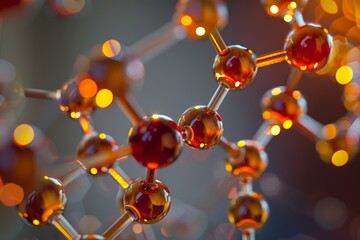 Poster - 3d render of a molecule model showing atoms connected with bonds, creating a scientific background