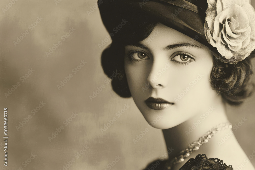 Retro vintage image portrait of a young caucasian woman in 1920s ...
