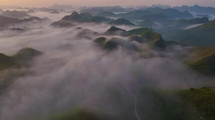 Wall Mural - Blue sky and fresh morning. A peaceful, refreshing feeling. View of the hills surrounding Ba Quang, Ha Lang district, Cao Bang province, Vietnam