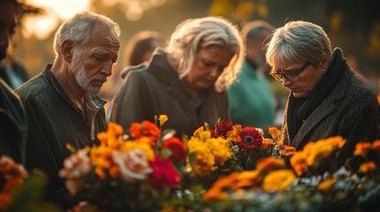 Wall Mural - A group of people are gathered around a flower arrangement