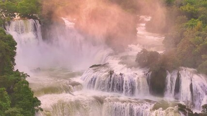 Wall Mural - Aerial view of Ban Gioc Detian waterfall in Vietnam China border. The most beautiful and largest waterfall in Southeast Asia.