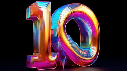 Poster - A 3D rendering of the number 10 in a futuristic, colorful, iridescent style.