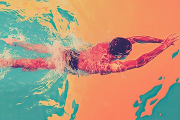 A Swimmer in Orange and Turquoise Water