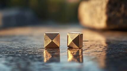 Poster - Geometricshaped studs rose gold resting on a minimalistic surface blending contemporary design with sleek simplicity