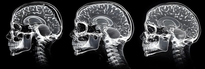 Poster - X-ray scans of the human brain anatomy,showcasing the detailed structures and lobes of the cerebral cortex.