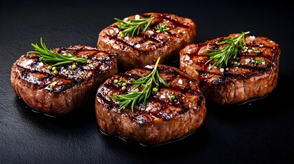 Grilled Bone In Steaks on a Dark Background for Photography