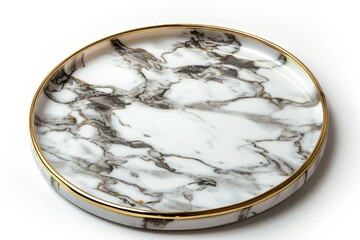 Marble Tray with Gold Rim Isolated On White Background