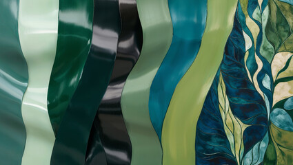 Wall Mural - Abstract Green and Teal Waves