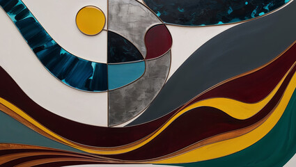 Wall Mural - Abstract Geometric Composition with Curved Lines and Colors