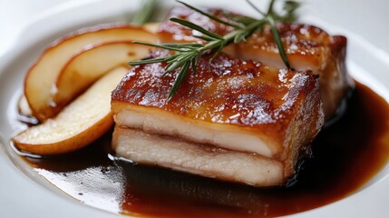 Wall Mural - Crispy pork belly with apple slices and sauce