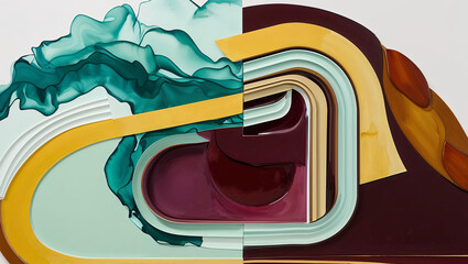 Poster - Abstract Composition with Teal, Yellow, and Burgundy