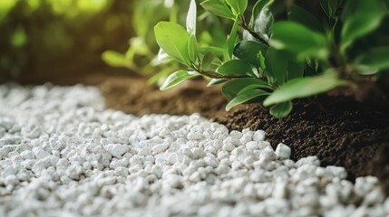 Close-up featuring white gravel and soil with ample room for added text or design