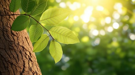 Poster - Close-up of leaves basking in sunlight, nature's beauty on display.