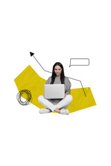 Aufkleber - Creative vertical illustration collage image young focused woman looking laptop success type message increase profit
