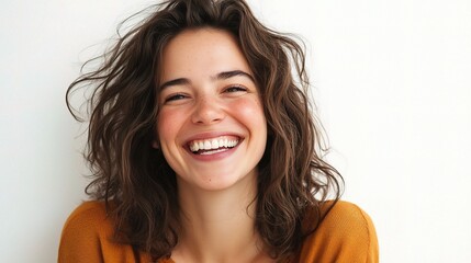 Canvas Print - Joyful Woman Smiling with Natural Beauty