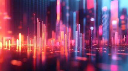 Wall Mural - Vibrant 3D Rendered Financial Trading Chart with Candlestick and Bar Graphs Visualizing Market Data