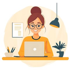 Poster - Happy Woman Working from Home on Laptop