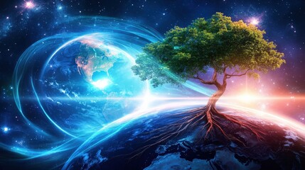 Poster - A tree is growing on the surface of the earth