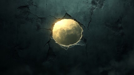 Wall Mural - A hole in the wall with a yellow sun shining through it