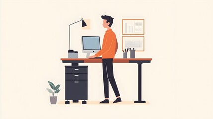 Poster - Man Standing at Computer Desk in Office