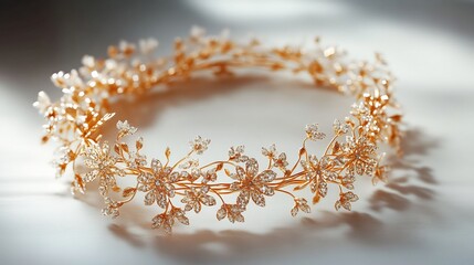 Poster - Intricately designed 3D gold necklace radiant stones resting on a minimalist background emphasizing the delicate balance between intricate detailing and the simplicity of the setting