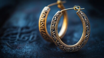 Poster - Intricately designed vintage hoops ornate detailing isolated on a simple minimalistic background showcasing their antique charm