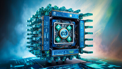 Poster - Technology abstract digital cube. Generic advanced technology concept.