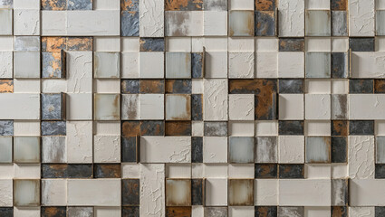 Poster - Distressed White and Gold Tile Wall