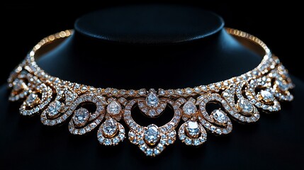 Poster - luxurious 3d gold jewelry set featuring diamond necklace and matching earrings displayed on a black 