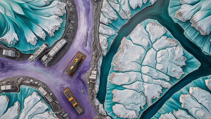 Sticker - Aerial View of a Mining Operation with Colorful Runoff