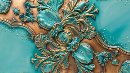 Canvas Print - Ornate Gold and Teal Floral Design