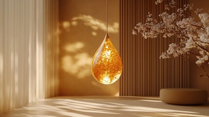 Poster - Luxurious 3D gold pendant radiant stones elegantly suspended on a minimalistic softhued background the design blending intricate craftsmanship with modern minimalism