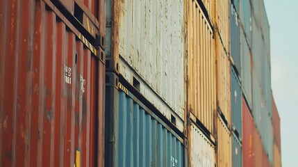 Wall Mural - Stacked Cargo Containers in Industrial Setting