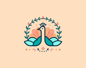 Colorful Peacock bird logo icon design vector illustration
