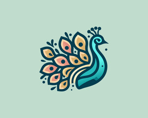 Colorful Peacock bird logo icon design vector illustration
