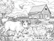 © Oleksandr - A serene farm landscape with various animals grazing near a rustic barn under a clear sky, coloring page