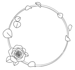 Aufkleber - Frame of garden rose with petals. Hand drawn sketch. Vector illustration.