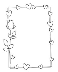 Aufkleber - Frame of garden rose with stem and leaves. Hand drawn sketch. Vector illustration.