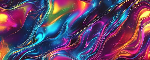  Seamless pattern of abstract holographic waves, glowing neon colors, flowing textures, futuristic, soft edges