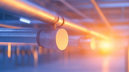 A pipe with a round cap is shown in a room with a yellow sun shining through a w