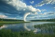 © ChaoticMind - A striking image of a whirling tornado reflected in a grassy marshland, set against expressive, swirling clouds that lend an air of drama to the natural landscape.