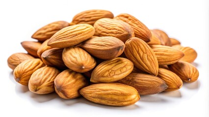 Wall Mural - Close-up of almonds on white background