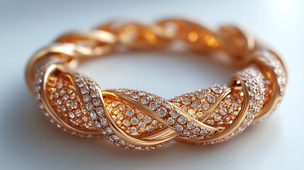 Poster - Modern 3D gold necklace adorned sparkling stones elegantly laid on a minimalistic white background the contrast emphasizing the luxury and intricate details of the jewelry
