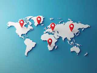 Map with location pins indicating global points of interest